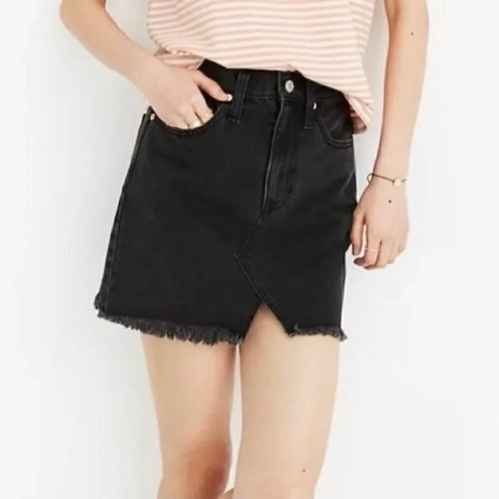 NWT Madewell Black Jean Mini Skirt Size 26 High Rise A Line